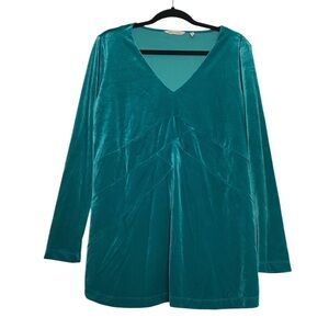 Soft Surroundings Fairy Grunge Teal Velvet Sweater Womens Size M V-Neck Boho